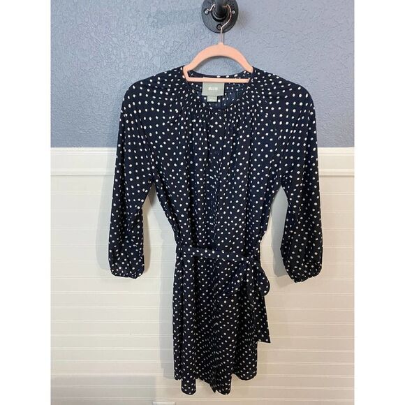 Anthropologie Maeve Navy Blue and White Polka Dot Dress - Picture 7 of 10